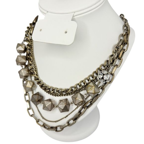 Vera Wang Layered Rhinestone Gunmetal Statement Necklace 22” Multi Chain - Picture 7 of 12